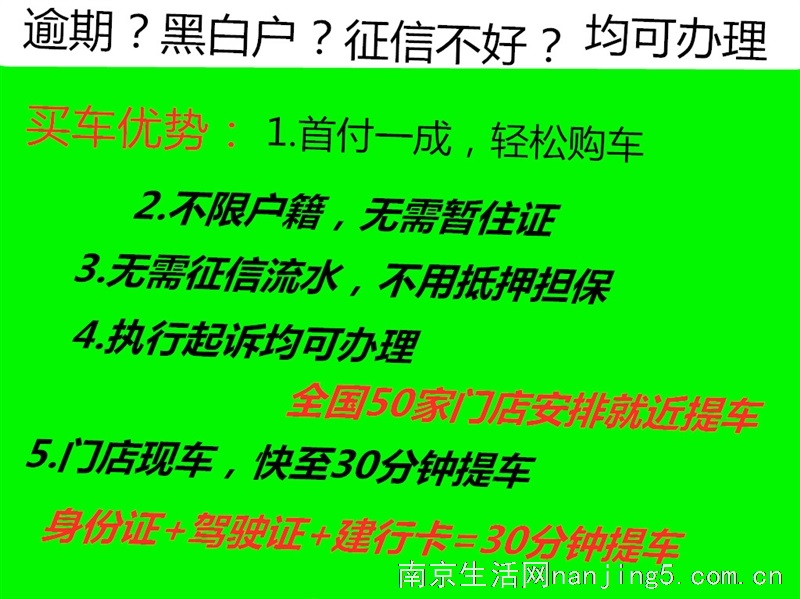 不看资质不限户籍两证一卡当天提车